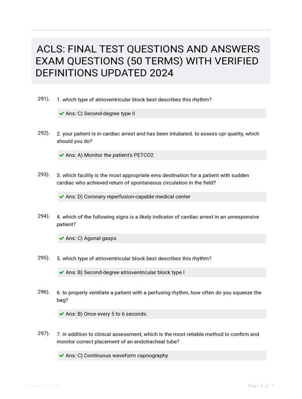 Acls Final Test Questions And Answers Exam Questions 50 Terms With