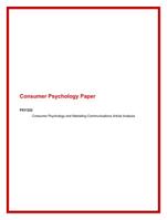 PSY 322 Consumer Traits and Behaviors Paper