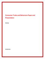 PSY 322 Consumer Traits and Behaviors