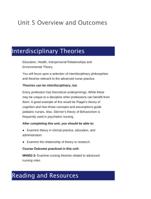 Unit 5 Overview and Outcomes  Interdisciplinary Theories