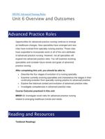 MN501 Advanced Nursing Roles  Unit 6 Overview and Outcomes