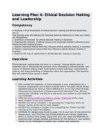 Learning Plan Ethical Decision Making and Leadership