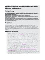 learning plan 6: management decision-making and co