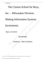 MGMT 408  Solved Case Study Clarion School for Boys