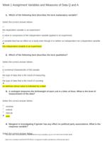 Week 1 Assignment Variables and Measures of Data Q and A