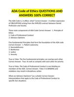 ADA Code of Ethics QUESTIONS ANDANSWERS 100% CORRECT