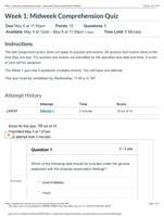 NR 509 Week 1 Midweek Comprehension Quiz  Advanced Physical Assessment