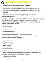 Psychotherapy Midterm TestBank Questions