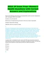 APEA 3P Exam Prep- Women's Health Questions with Correct Answers and Explanations