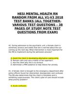 HESI MENTAL HEALTH RNRANDOM  V1-V3 2018 TEST BANKS (TEST QUESTIONS - 38 PAGES OF STUDY NOTE  QUESTIONS FROM EXAM)