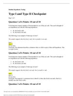 MAT 202 Type I and Type II Checkpoint - Hypothesis testing