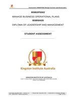 Assessment: BSBOPS502 Manage business operational plans