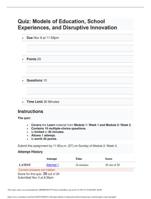 EDUC 840 Quiz: Models of Education, School Experiences, and Disruptive Innovation- Liberty University