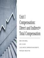 BHR 3301 Unit I Compensation: Direct and Indirect = Total Compensation