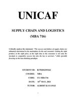 CRITICAL ANALYSIS ON SUPPLY CHAINS AND LOGISTICS