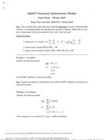 MIE377 FINANCIAL OPTIMIZATION MODELS Exam 2019