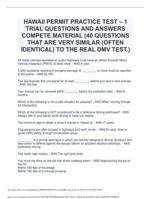 HAWAII PERMIT PRACTICE TEST – 1 TRIAL QUESTIONS AND ANSWERS COMPETE MATERIAL (40 QUESTIONS IDENTICAL TO THE REAL DMV TEST)