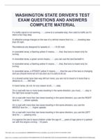 WASHINGTON STATE DRIVER'S TEST EXAM QUESTIONS AND ANSWERS COMPLETE MATERIAL