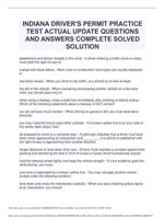 INDIANA DRIVER'S PERMIT PRACTICETEST ACTUAL UPDATE QUESTIONS AND ANSWERS COMPLETE SOLVED SOLUTION