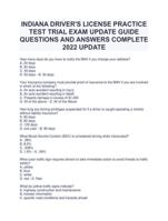 INDIANA DRIVER'S LICENSE PRACTICE TEST TRIAL EXAM UPDATE GUIDE QUESTIONS AND ANSWERS COMPLETE 2022 UPDATE