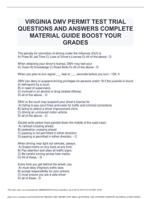 VIRGINIA DMV PERMIT TEST TRIAL QUESTIONS AND ANSWERS COMPLETE MATERIAL GUIDE BOOST YOUR GRADES