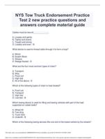 NYS Tow Truck Endorsement Practice Test 2 new practice questions and answers complete material guide