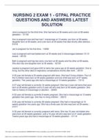 NURSING 2 EXAM 1 - GTPAL PRACTICE QUESTIONS AND ANSWERS LATEST SOLUTION