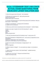 U.S.A. CITIZENSHIP TEST (100 CIVICS ACTUAL EXAM QUESTIONS) FROM USCIS.GOV LATEST SOLUTION 2023