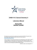 CHEM 1412: General Chemistry II Laboratory Manual Spring 2021 ONLINE COURSE Lone Star College, CyFair