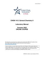 CHEM 1412: General Chemistry II Laboratory Manual Summer 2022