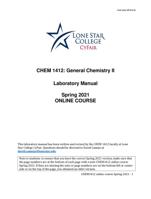 CHEM1412 online course Spring 2021 - 1 CHEM 1412: General Chemistry II Laboratory Manual Spring 2021