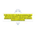 NURS 316 UNIT 1 Medical Calculation Quiz,All Correct Questions And Answers (100%satisfied) RATED A+ LATEST (47PAGES COMPLETE)