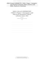 AQA A-level CHEMISTRY 7405-1 Paper 1 Inorganic and Physical Chemistry Mark scheme June 2022, Exams for Chemistry