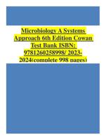 Microbiology A Systems Approach 6th Edition Cowan Test Bank ISBN: 9781260258998/ 2023- 2024(complete 998 pages)