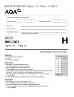 AQA GCSE BIOLOGY Higher Tier Paper 1H 2023