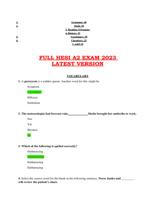 FULL HESI A2 2023 EXAM; VOCABULARY-MATH-GRAMMAR-READING-BIOLOGY-CHEMISTRY-A&P ALL ANSWERS CORRECT