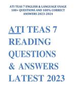 ATI TEAS 7 ENGLISH & LANGUAGE USAGE 100+ QUESTIONS AND 100% CORRECT ANSWERS 2023-2024