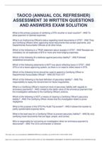 TAOCO (ANNUAL COL REFRESHER) ASSESSMENT 30 WRITTEN QUESTIONS AND ANSWERS EXAM SOLUTION