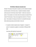 NR 340 Week 1 Medication Calculation Exam