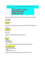 TEAS 7 NURSING ENTRY EXAM TEST BANK | 2023 | ANSWERS ARE HIGHLIGHTED