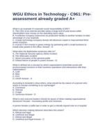 WGU Ethics in Technology - C961: Pre- assessment already graded A+