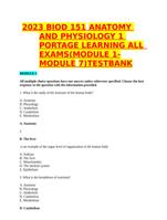 BIOD 151 ANATOMY AND PHYSIOLOGY 1 ALL-EXAMS(MODULE 1-MODULE 7) -  PORTAGE LEARNING  TESTBANK