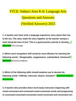 FTCE: Subject Area K-6: Language Arts Questions and Answers (Verified Answers) 2023