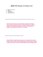 BIOD 101 Module 4 Problem Set Updated Questions and Answers