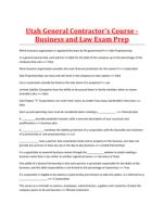 Utah General Contractor's Course - Business and Law Exam Prep Questions and Answers Complete