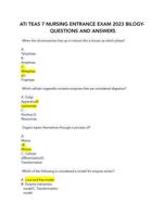 ATI TEAS 7 NURSING ENTRANCE EXAM 2023 BILOGY- QUESTIONS AND ANSWERS