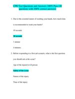 CPR Test Questions and Answers 100% Pass (20 questions with 100% correct answers)