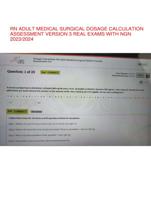 RN ADULT MEDICAL SURGICAL DOSAGE CALCULATION ASSESSMENT VERSION 3 REAL EXAMS WITH NGN 2023/2024