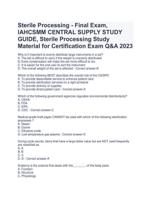 Sterile Processing - Final Exam, IAHCSMM CENTRAL SUPPLY STUDY GUIDE