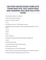 SSI OPEN WATER DIVER COMPLETE EXAM PARCTICE TEST QUESTIONS AND ANSWERS 2023 NEW SOLUTION GUIDE